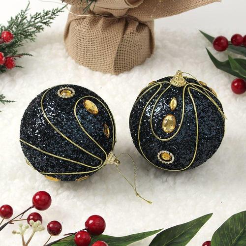 [오너클랜]다크블루 글리터 장식볼 2p 10cm 보석드레스 트리장식 WFM1VET