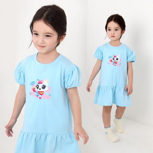 [프리미에팜]위시캣 여아용 코코냥 퍼프 소매 플레어 반팔 원피스BL