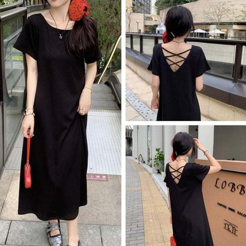 [셀럽하우스]데일리 EPLB5166 라운드넥 반팔 롱원피스 A라인 원피스