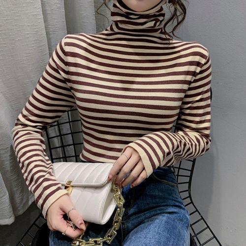 [셀럽하우스]G126831_스트라이프 DKBE2923 스판 터틀니트 티셔츠 목폴라