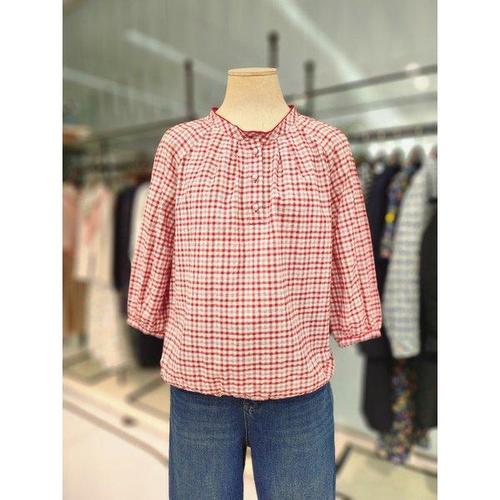 갤러리아_[26/S/M]  라운드체크  브라우스 (B6M3B477)