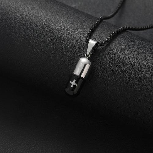 블랙 투톤 알약 보관 약통 캡슐 펜던트 목걸이 SL-1005309 WFLI0M3