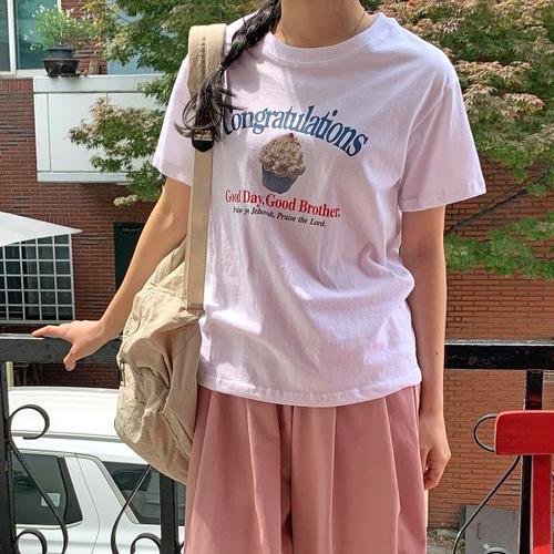 [린다샵]내물라 라운드넥 컵케이크 프린팅 반팔 티셔츠