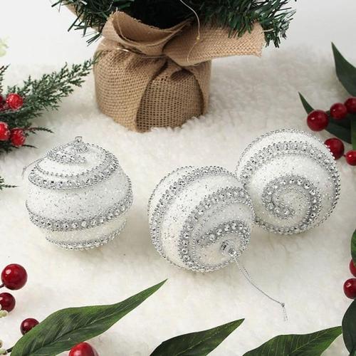 [BZJL4HEU_4C]실버화이트 더블 라인 오너먼트 장식볼 3p