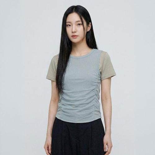 보리보리 [행텐 틴즈]여성 셔링 레이어드 반팔 티셔츠_102(10570-131-416-69)