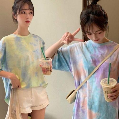 색깔 파스텔 기본 라운드넥 여자티셔츠 여성티셔츠 물 WD7DD0A