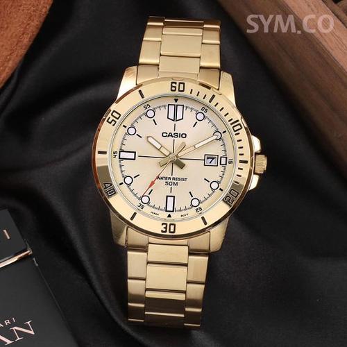 카시오 카시오 MTP-VD01G-9E 다이버룩 빈티지 골드 스포츠 남자 메탈 시계 d3