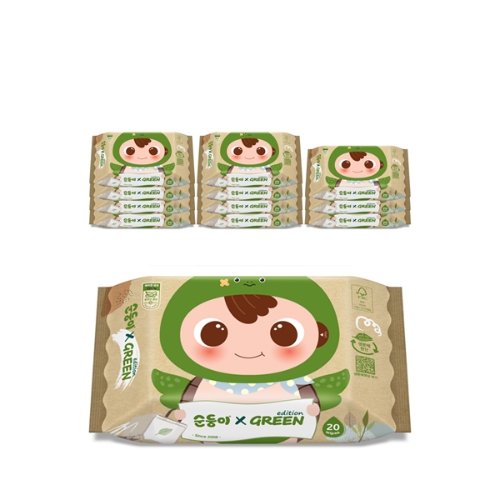 [순둥이]생분해물티슈 그린에디션 아기물티슈 휴대 리필형 20매 12팩/Ra휴12