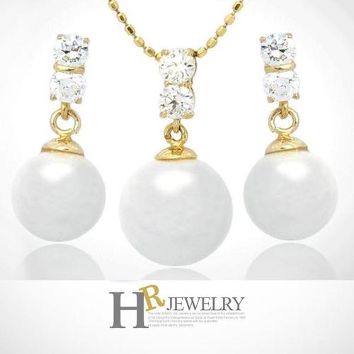 [호림쥬얼리]14K정.품)히트)예쁜(HR)14K 써니큐빅 진주 세트(펜던트+귀걸이)