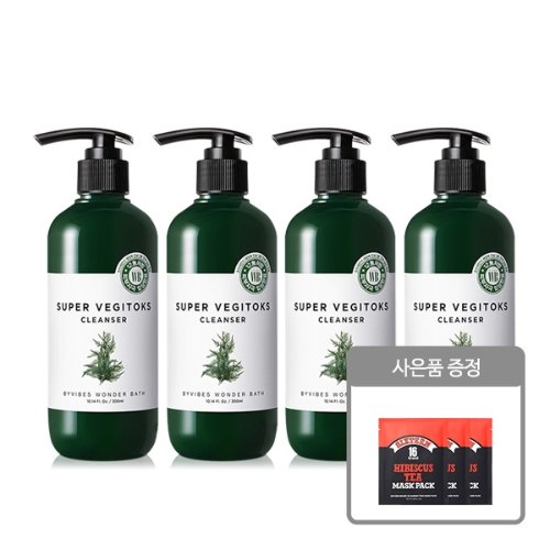 조성아 원더바스 슈퍼 베지톡스 클렌저 항균 300ml 4개 + 마스크팩 3매