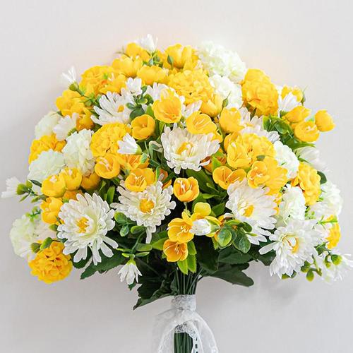 국화 초롱꽃 성묘 꽃다발 조화 50cm 납골당 산소 추모 장식 수목장