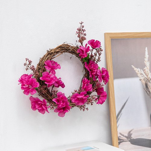 진달래 조화 리스 봄소식 28cm 인테리어 꽃 벽걸이 현관 문 꾸미기 행사 소품