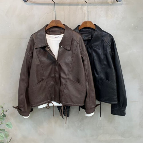 브리치협력사 씨샵인더룸 / 진카 페이크 레더 절개 스트링 긴팔 자켓 2color C