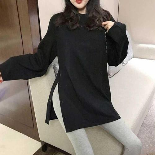 [셀럽하우스]오버핏 HAWN7549 검정 캐주얼 데일리룩 티셔츠 가을 봄옷