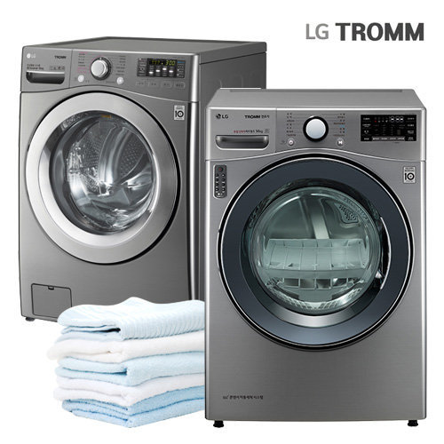 [실버 세트] LG 트롬 의류건조기 16kg + LG 트롬 드럼세탁기 19kg (RH16VH+F19VDAW)